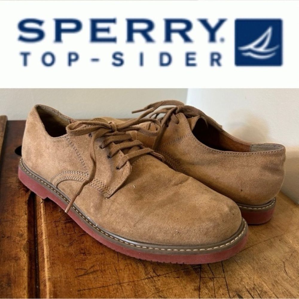 Sperry Top Sider Men's 7 Tan Faux Suede Leather Lace Up Casual Derby Shoes Class